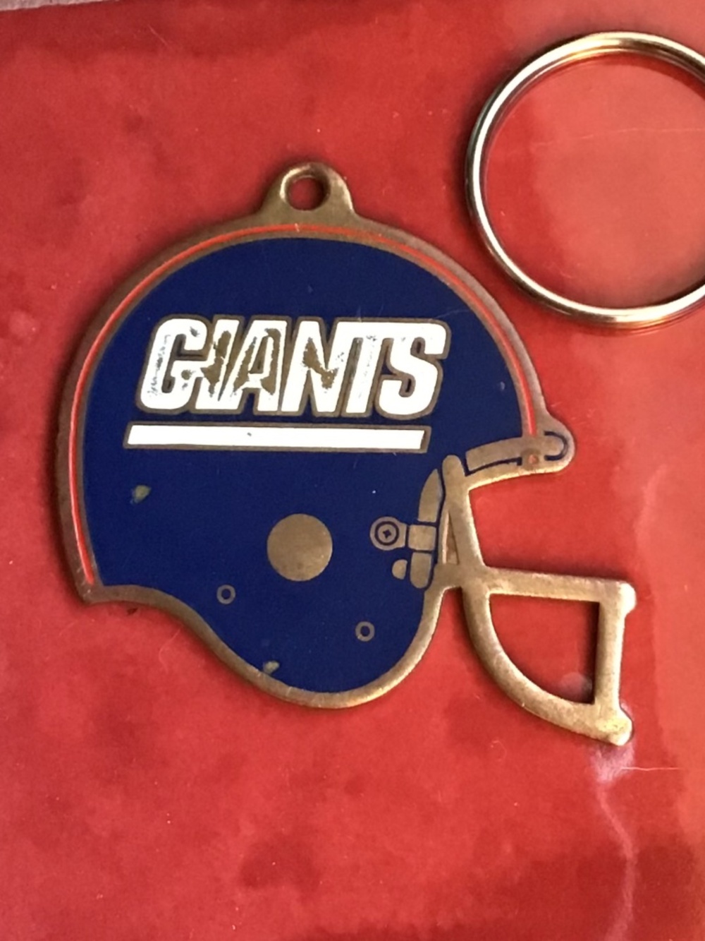 Vintage 1985 New York Giants Russ Berrie Brass Football Helmet Keychain